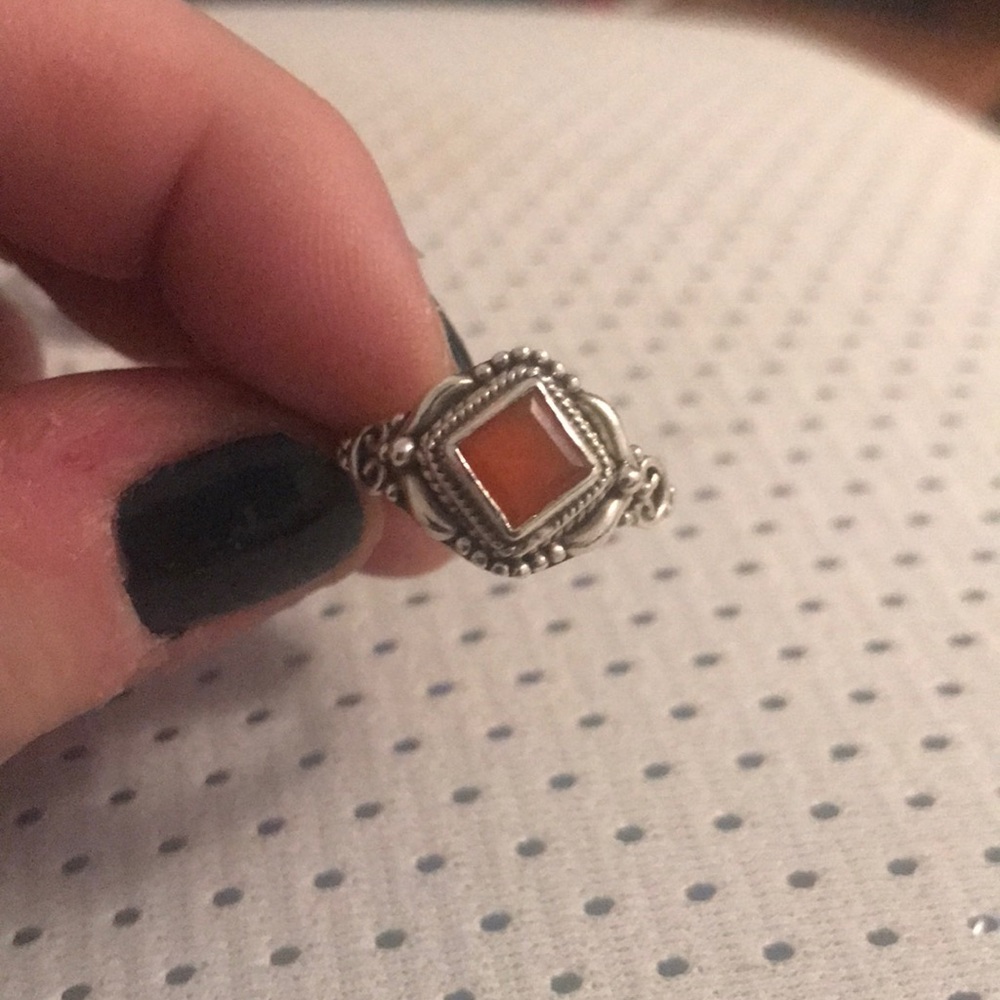 Sterling Silver Size 6 Carnelian Orange Ring